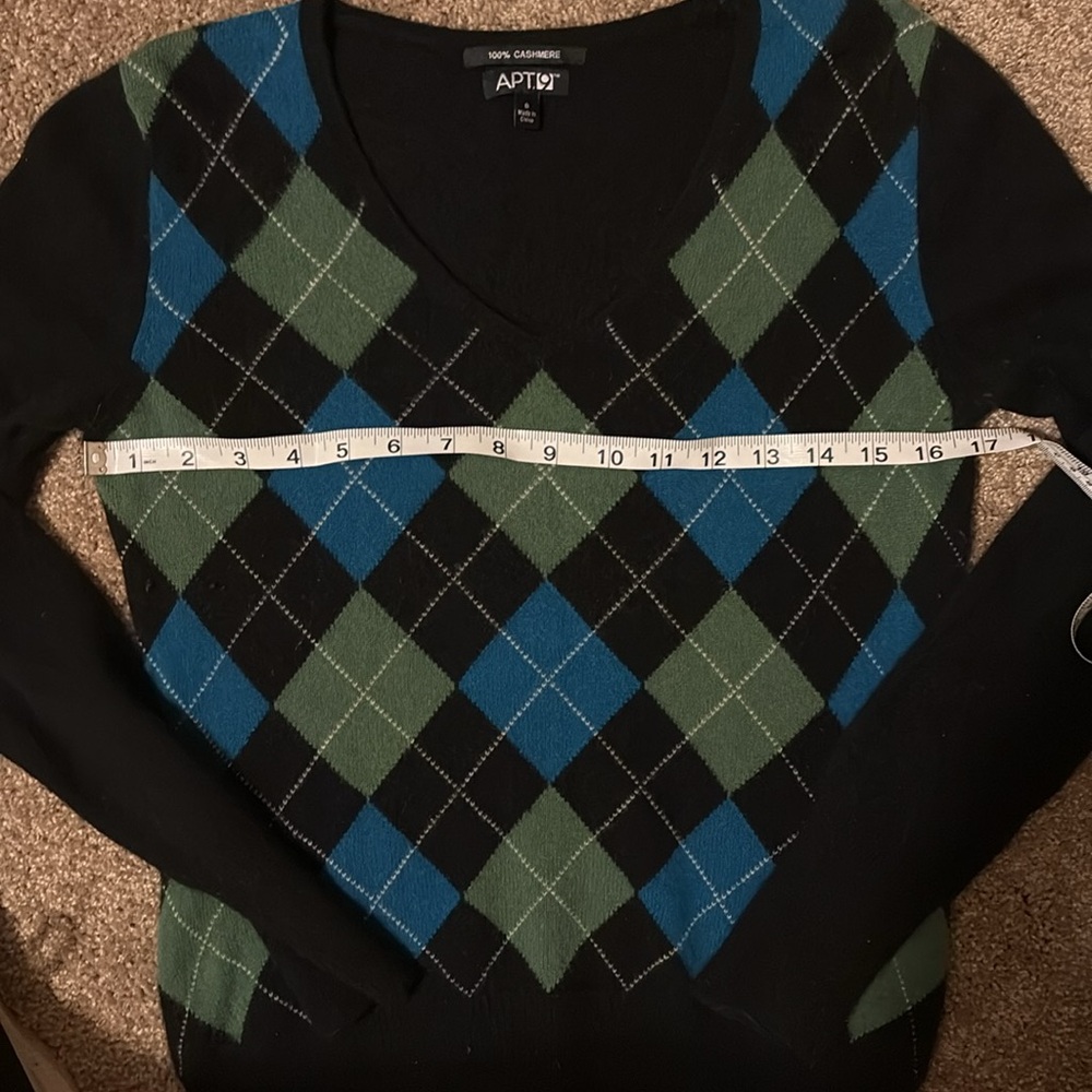 APT 9 Size S 100% Cashmere Argyle Sweater - Picture 6 of 8